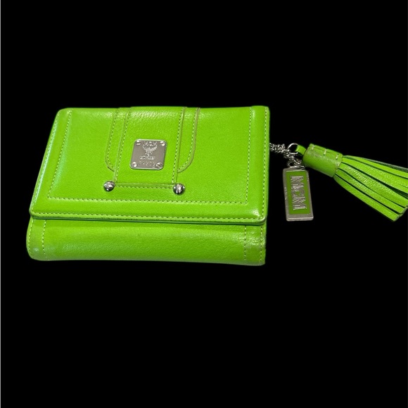 MCM Handbags - MCM Neon Green Leather Tri-Fold Wallet with Tassel